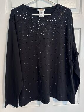 Talbots Black Sweater with Rhinestone Details
